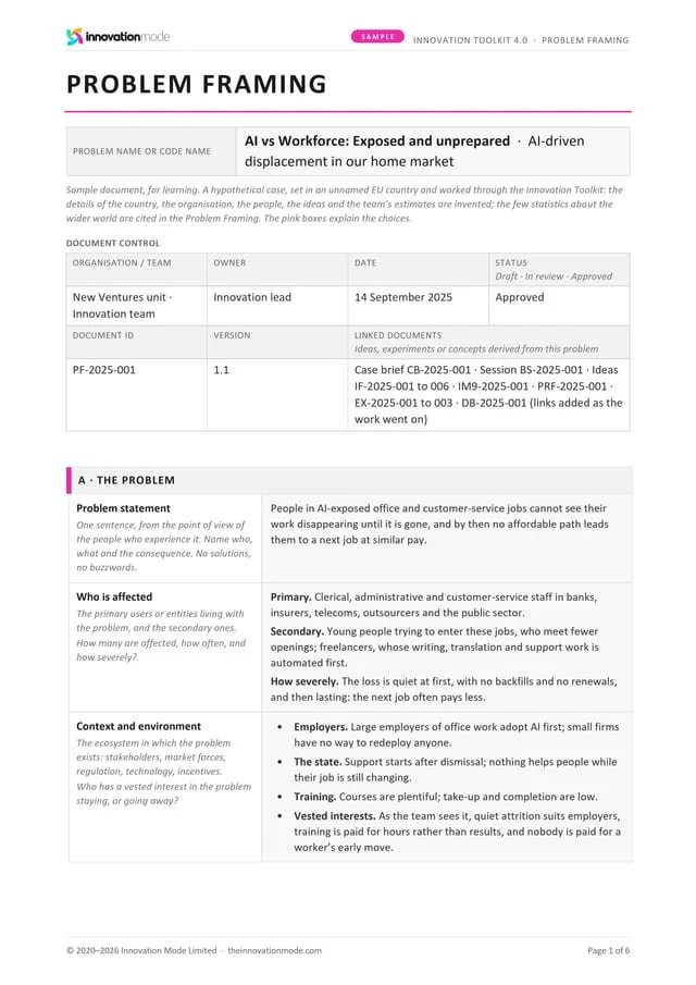 Sample Problem Framing, first page