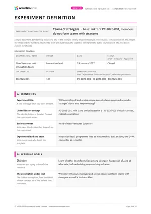Sample Experiment Definition, first page