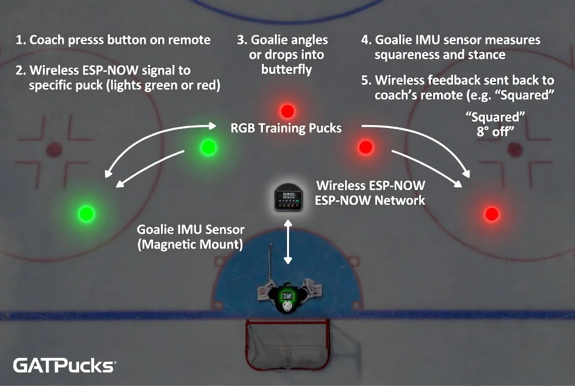 Overhead view of GATPucks training system on synthetic ice