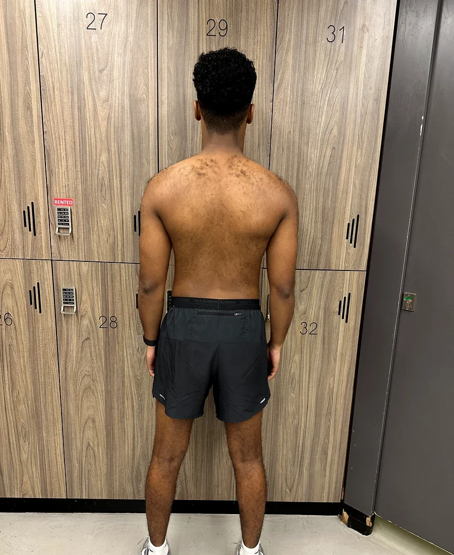 Rahman before transformation — back view, Fortius Dubai