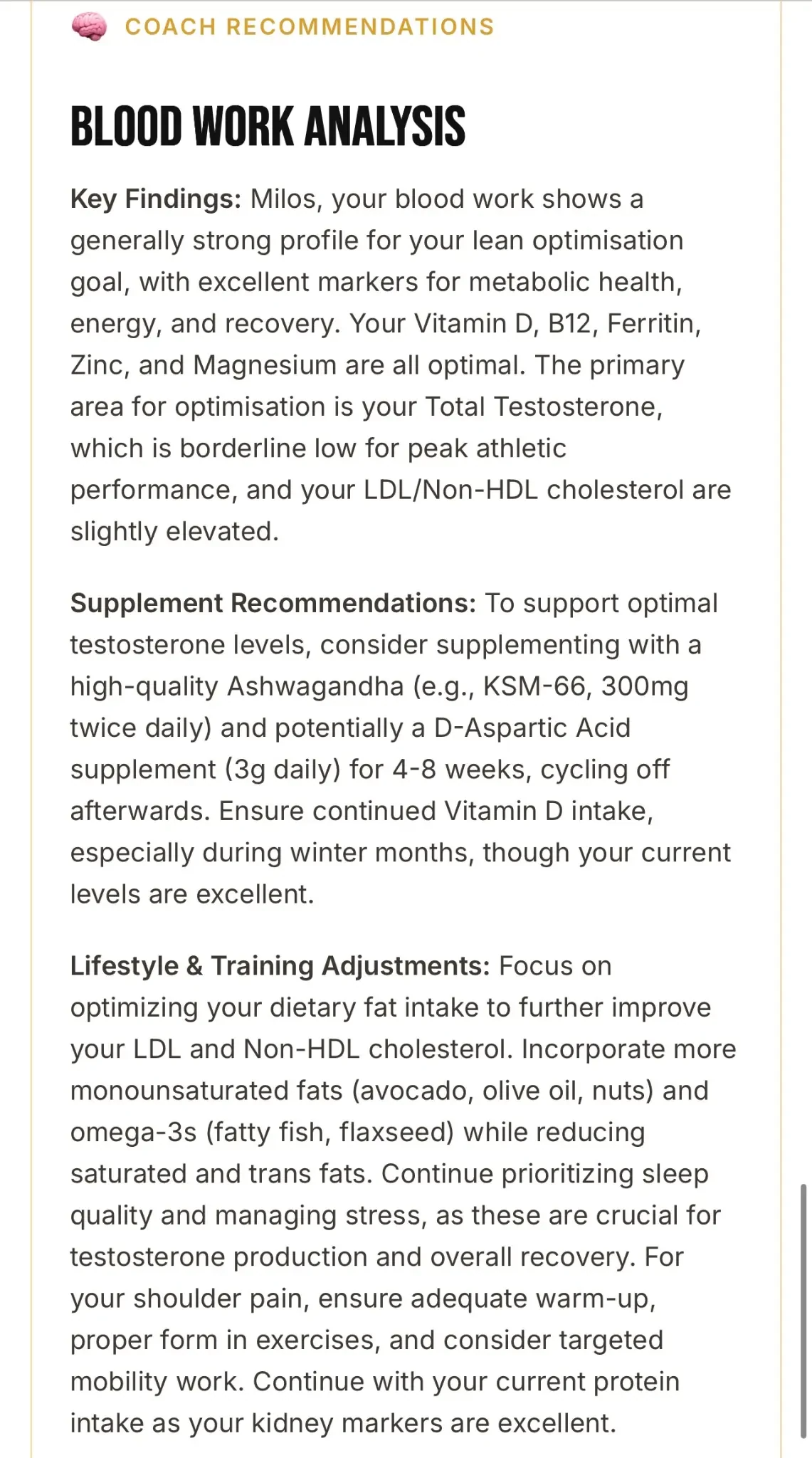 Coach Recommendations & Supplement Protocols
