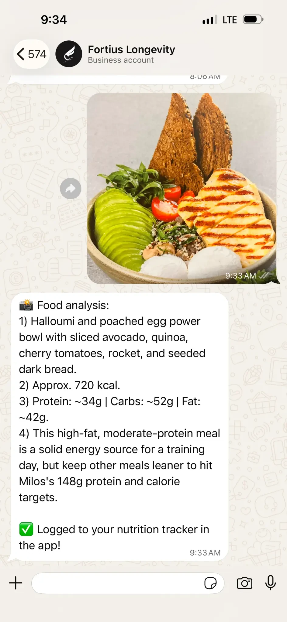 WhatsApp Photo Meal Logging & AI Analysis