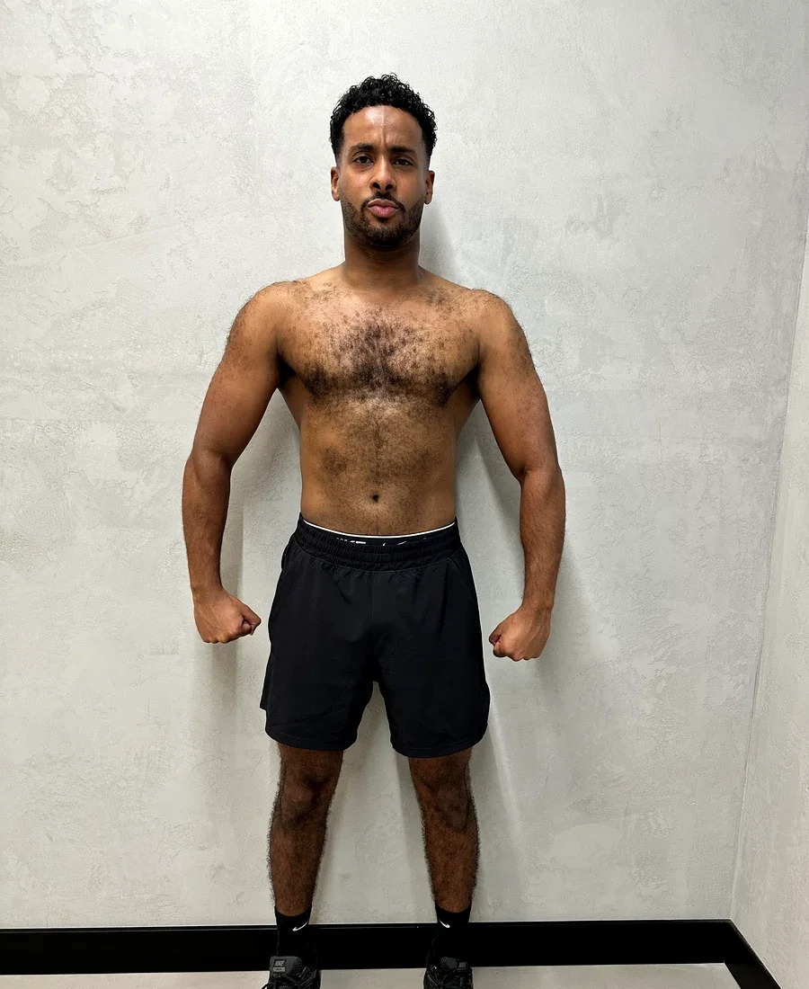 Rahman after 12-week transformation — front view