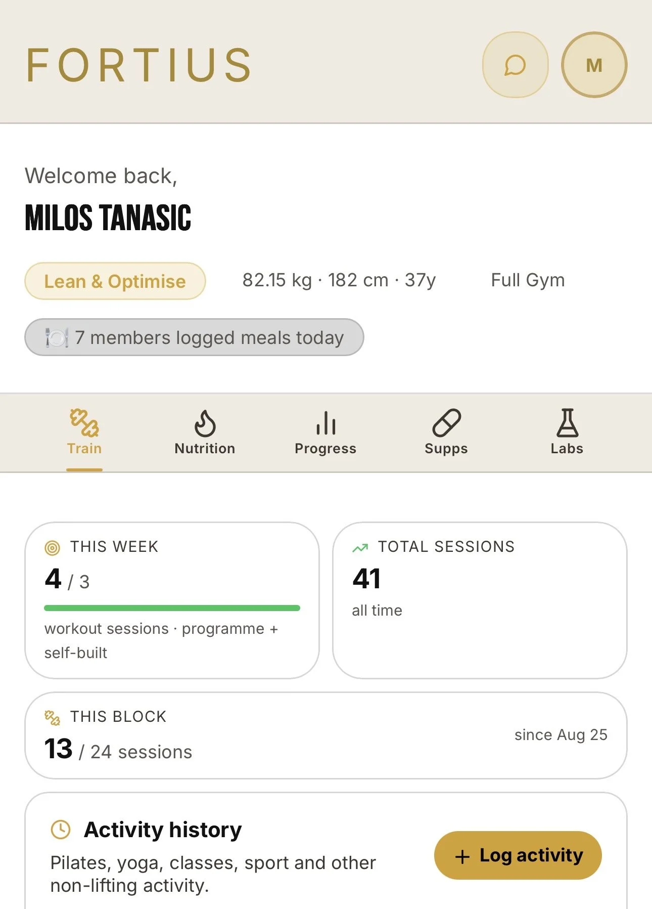 Fortius dashboard overview