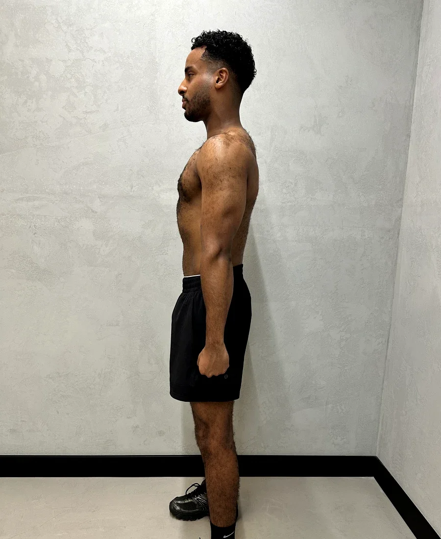Rahman after 12-week transformation — side view