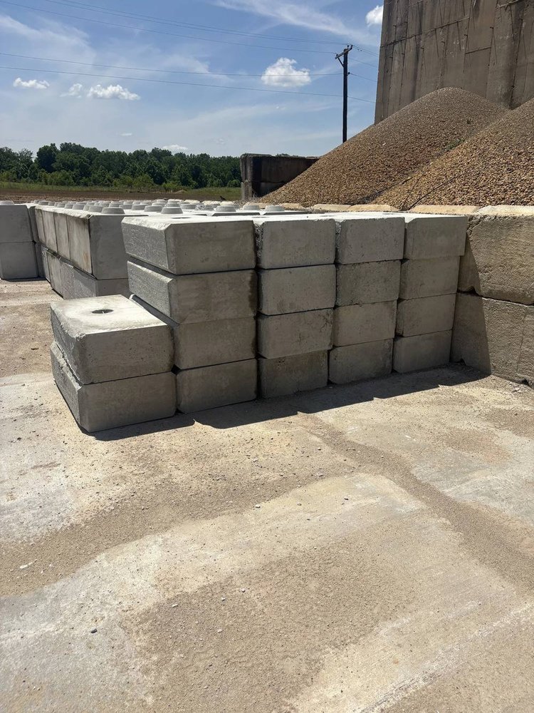 Stacked concrete blocks with raised interlocking profiles at Kienstra’s Sunset Hills yard