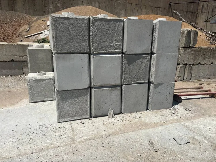 Large concrete blocks stacked at Kienstra’s Sunset Hills yard
