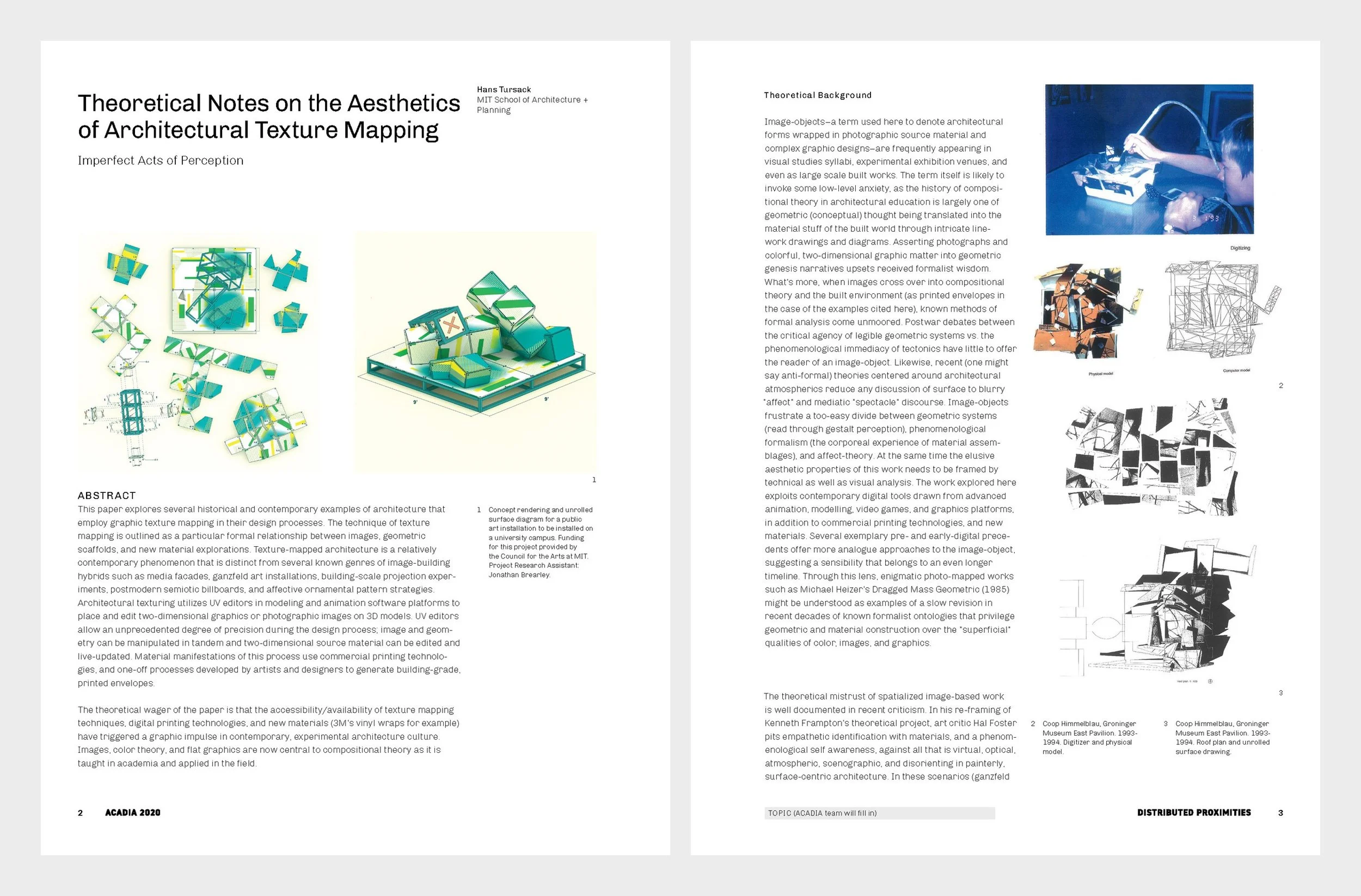Theoretical Notes on the Aesthetics of Texture Mapping, ACADIA 2020: first-page spread