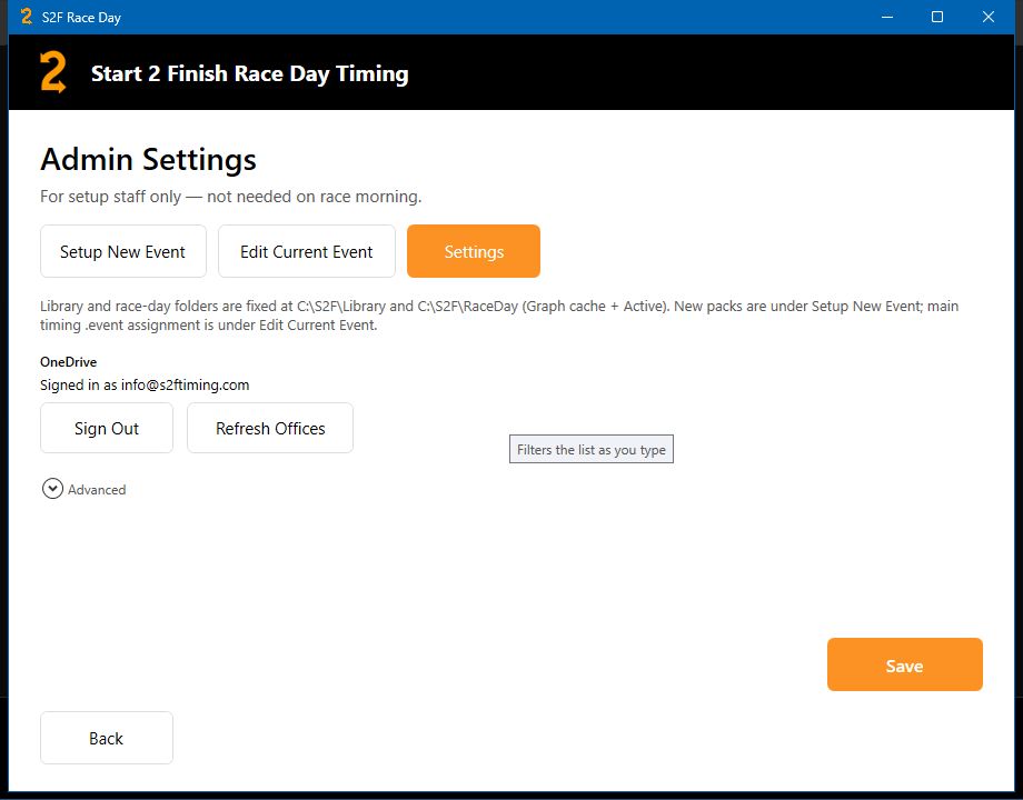Admin Settings screen