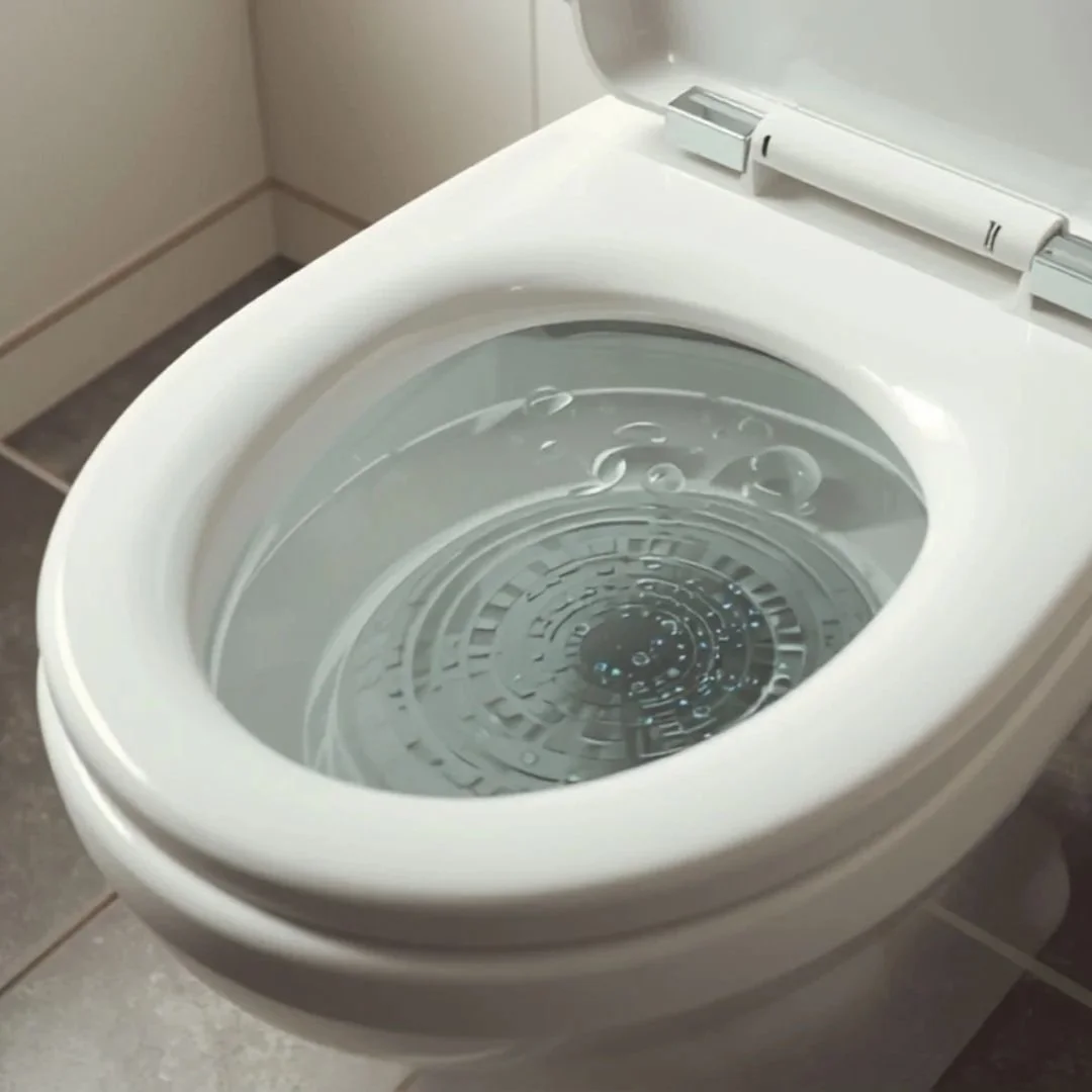 open toilet tank with dislodged flapper and fill valve water leak