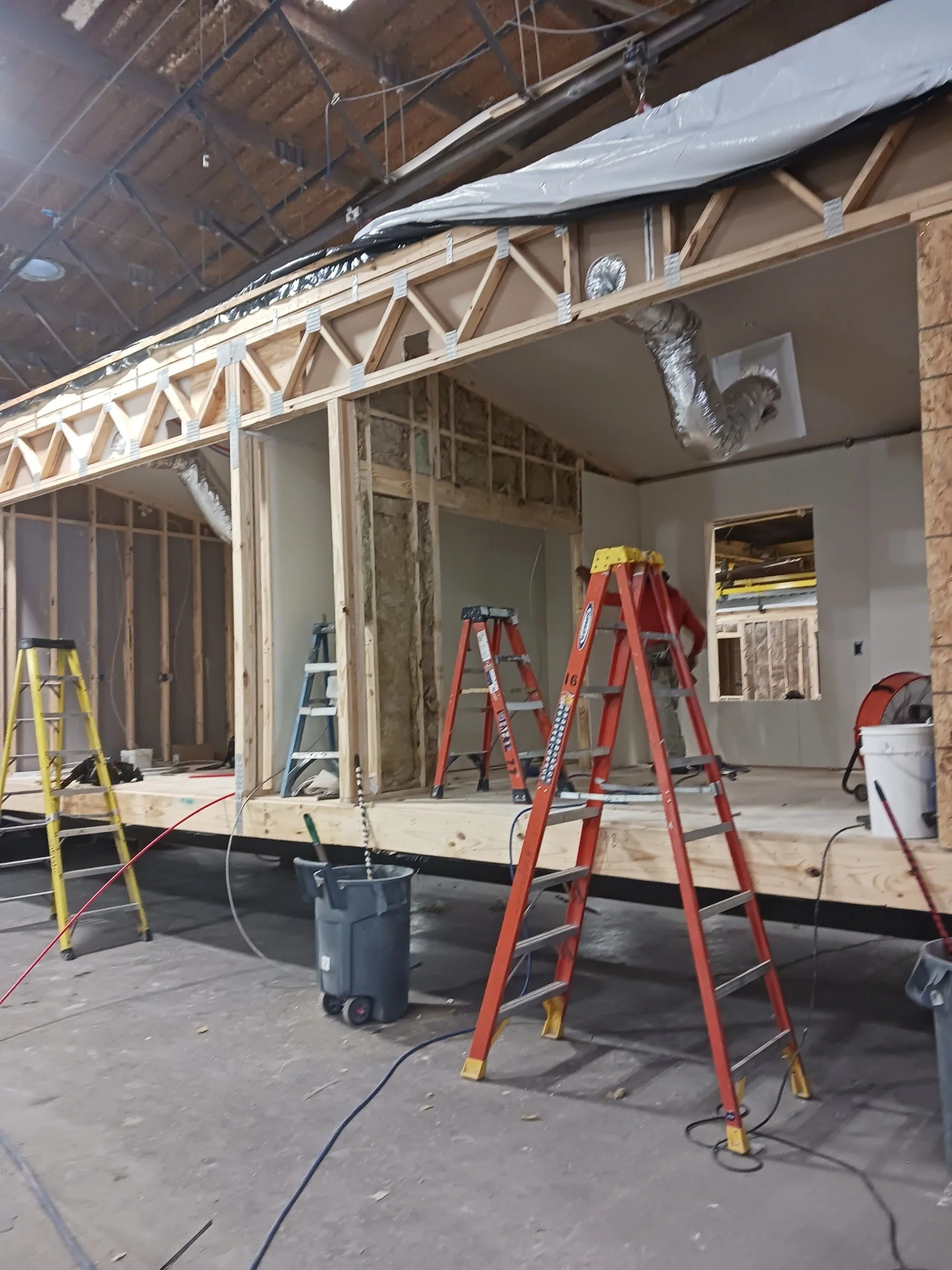 Framing and interior construction inside the future intake center