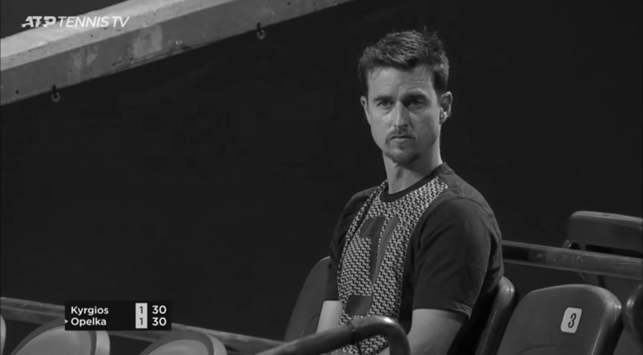Jean-Yves Aubone coaching Reilly Opelka vs Nick Kyrgios