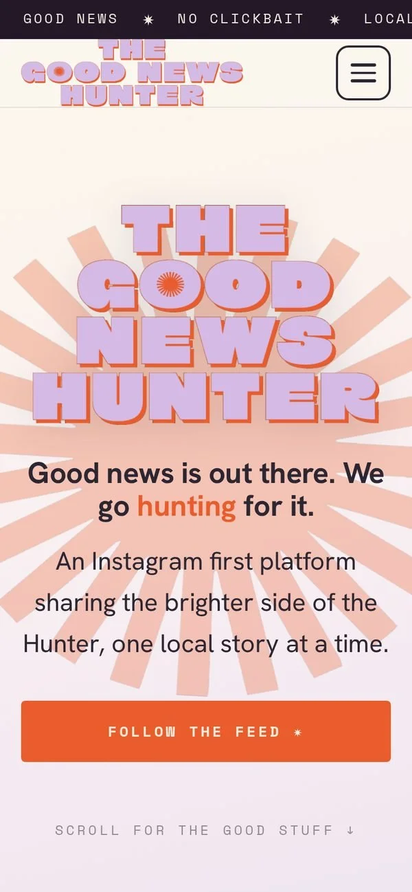 The Good News Hunter homepage on a phone