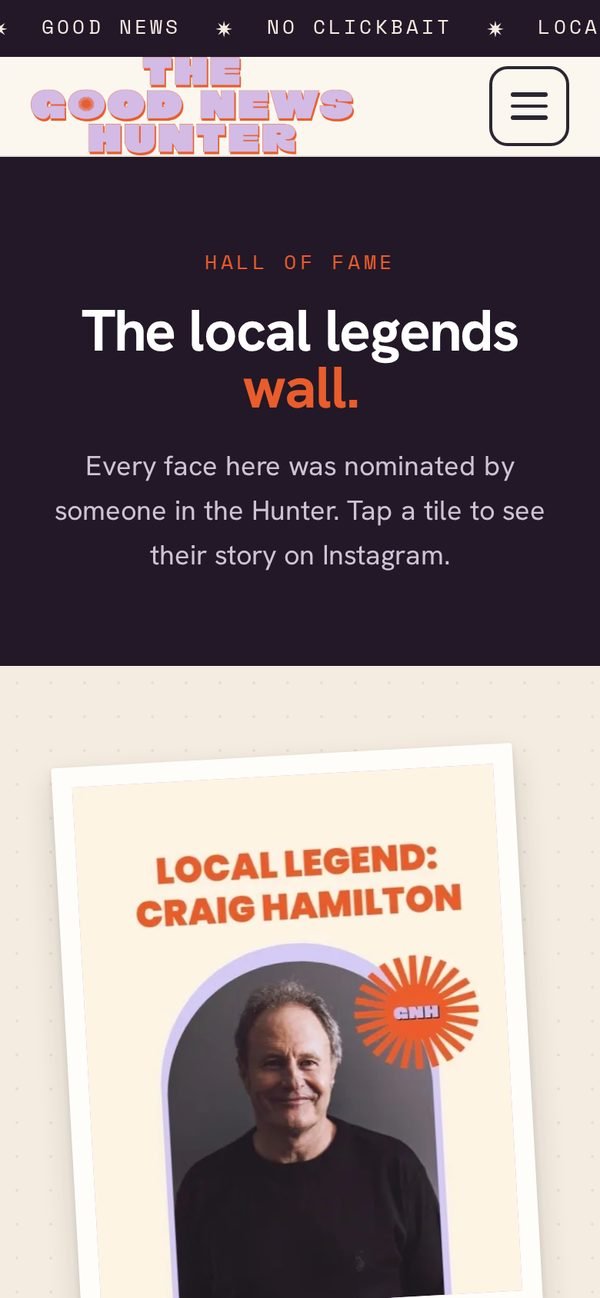 The Hall of Fame page on a phone