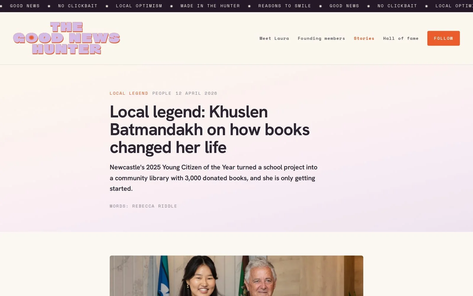 A long read story page on The Good News Hunter website