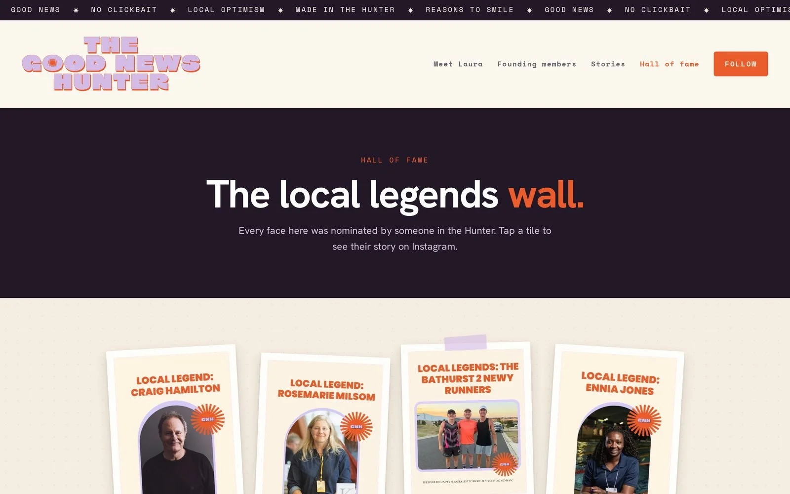 The Hall of Fame page, a wall of local legends