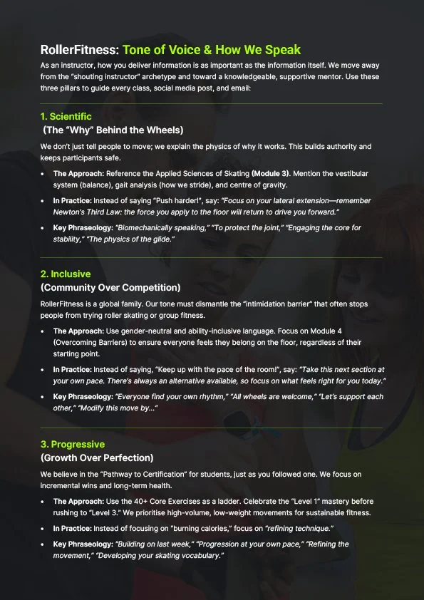 RollerFitness Certified Instructor Handbook, page 11