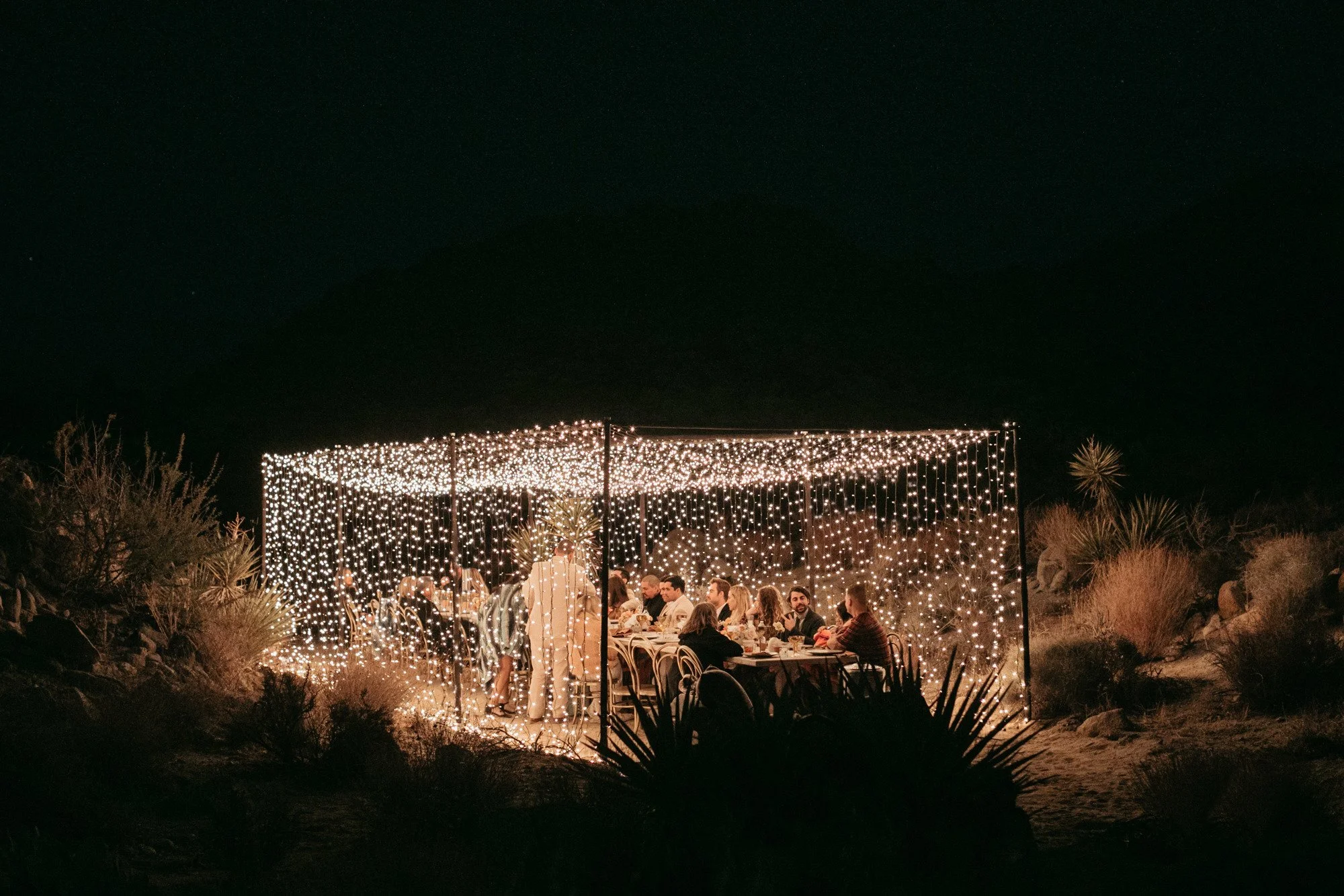 Twinkle light canopy at Skyhouse Yucca Valley wedding