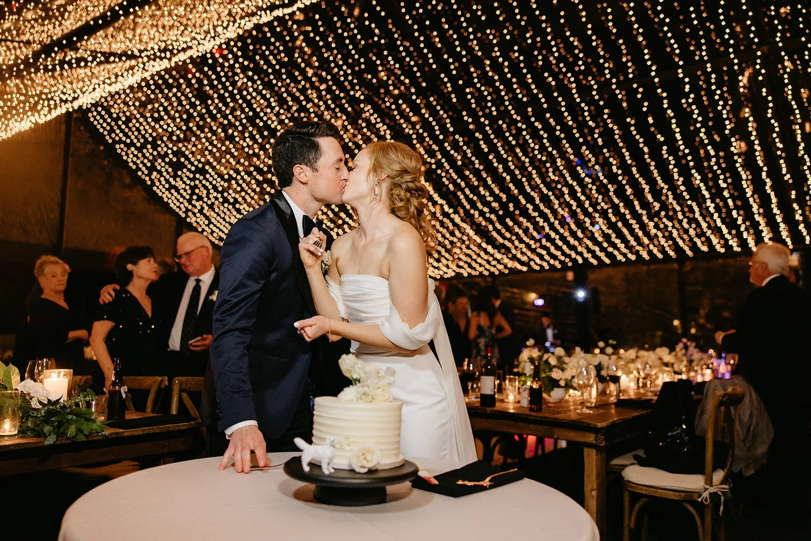 Twinkle lights at outdoor wedding ceremony