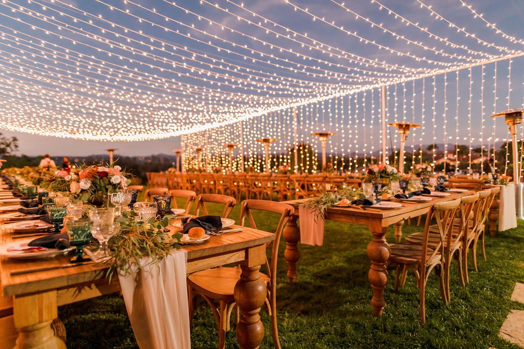 Twinkle light installation at Angela and John wedding