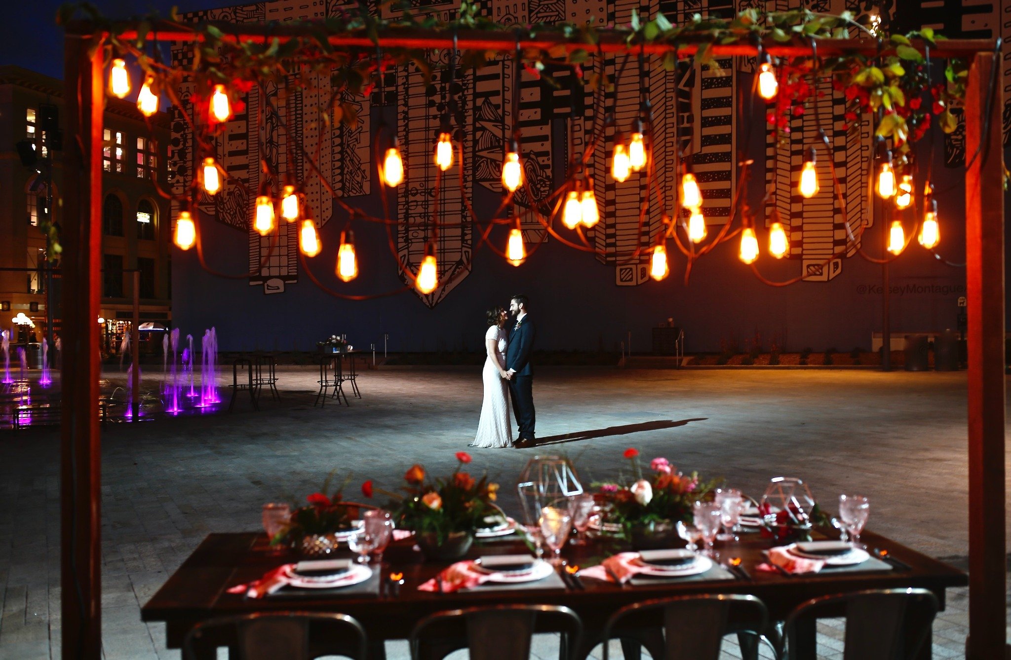 Edison string lights with warm vintage glow at San Diego wedding