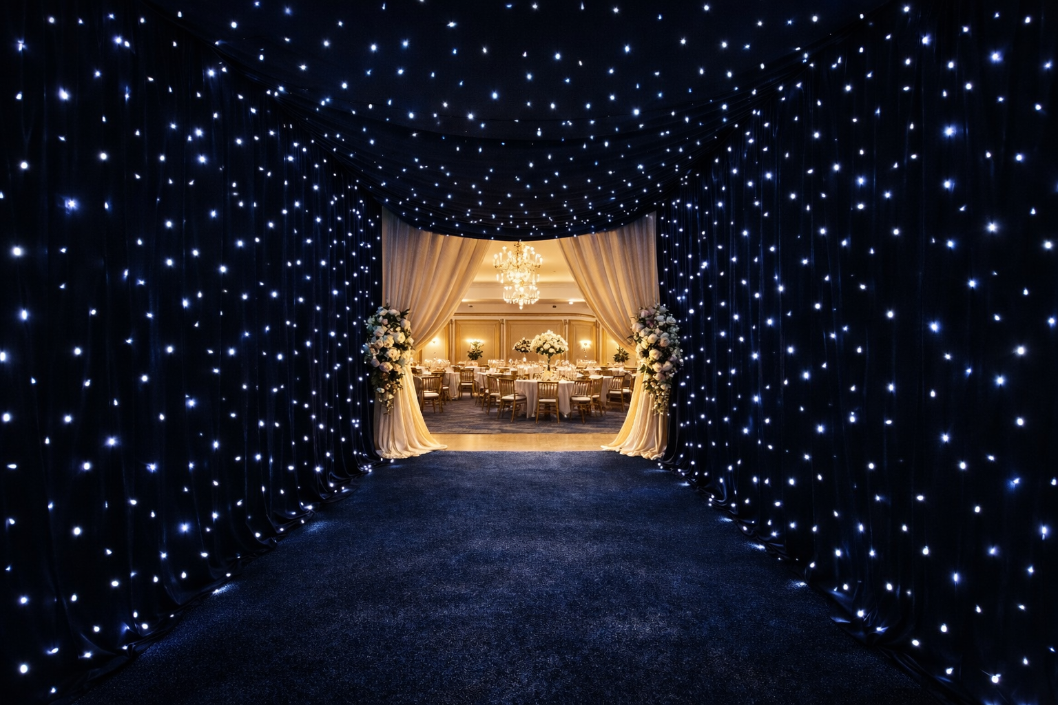 Twinkle light backdrop wall installation