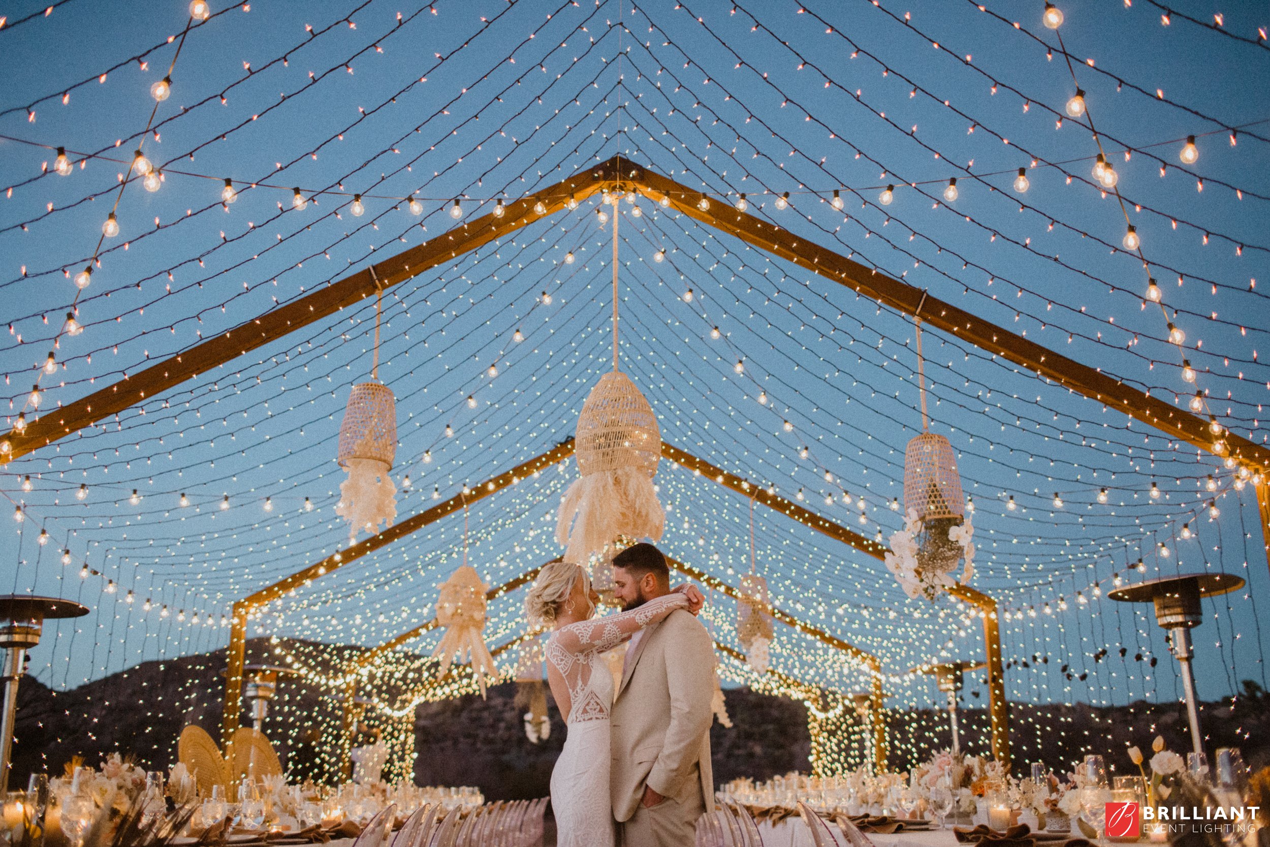Twinkle light installation at The Ruin Venue wedding