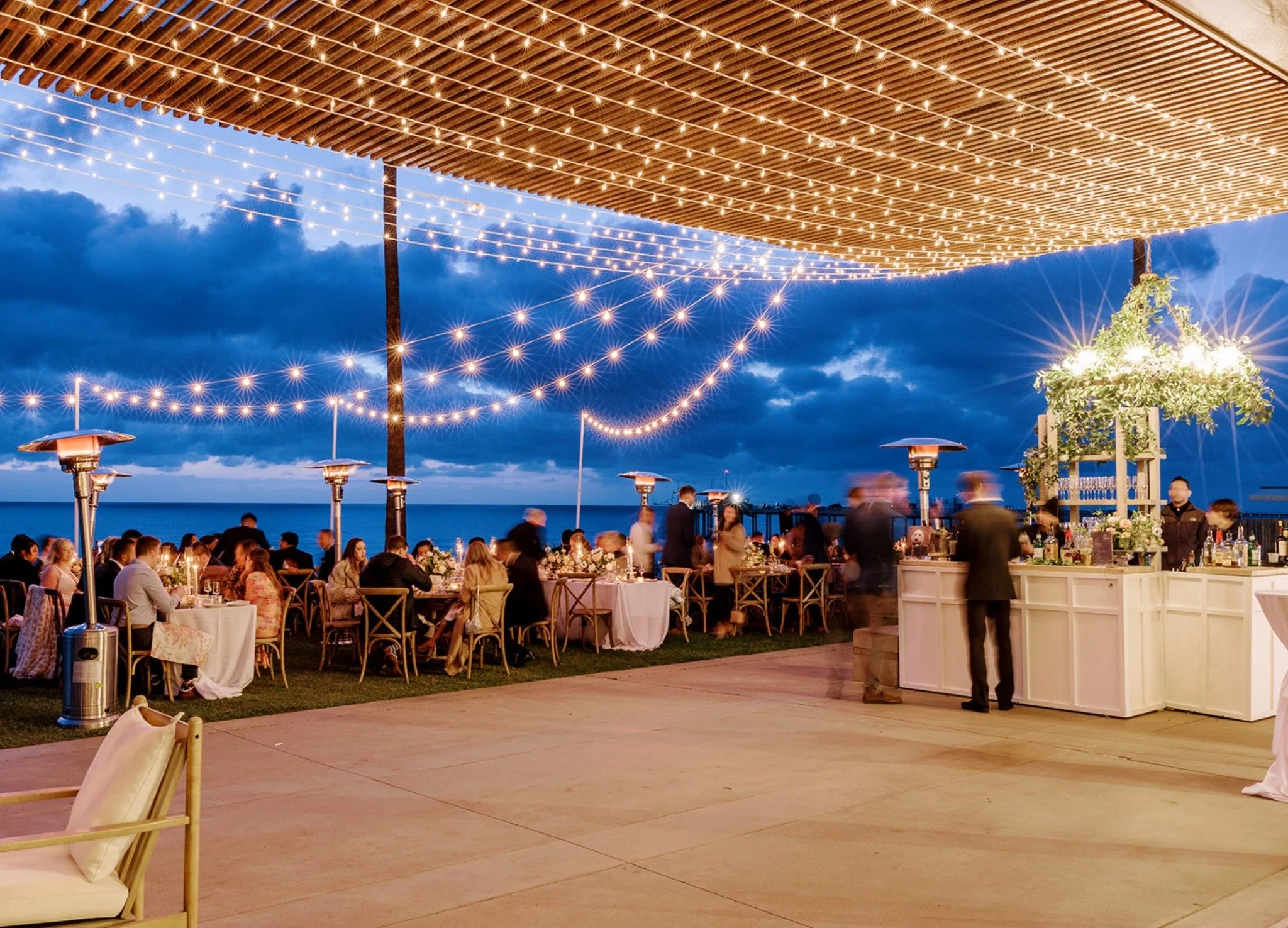 String lighting at Scripps Seaside Forum wedding