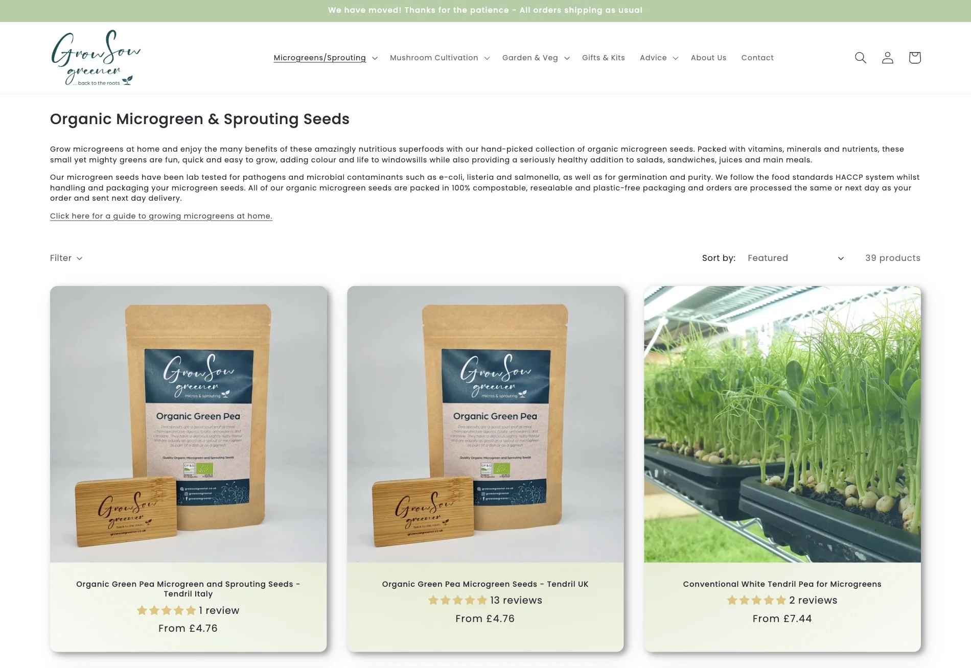 Grow Sow Greener Shopify store screenshot