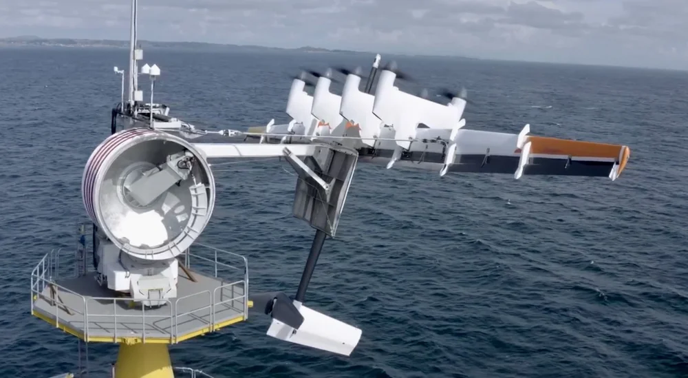 Makani energy kite docked on its offshore ground station