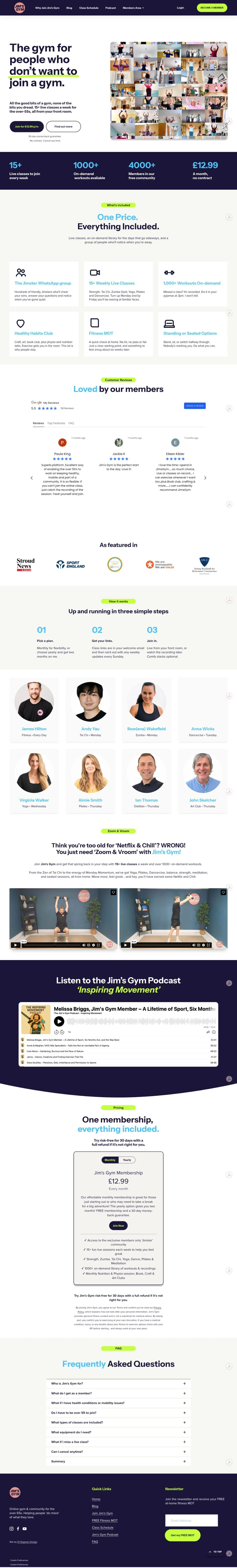 Jim's Gym new homepage, full length