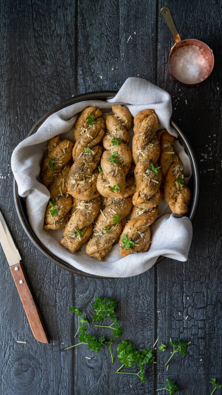 Gluten-free Teff Cheese & Herb Bread Twists