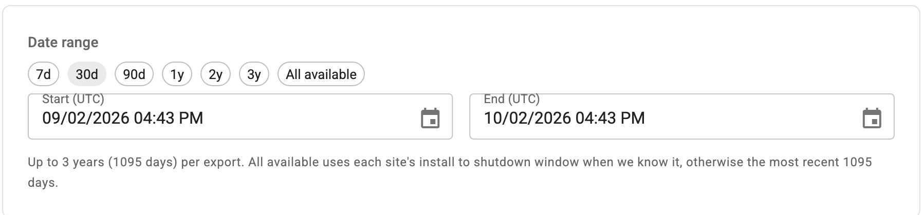 Setting the date range