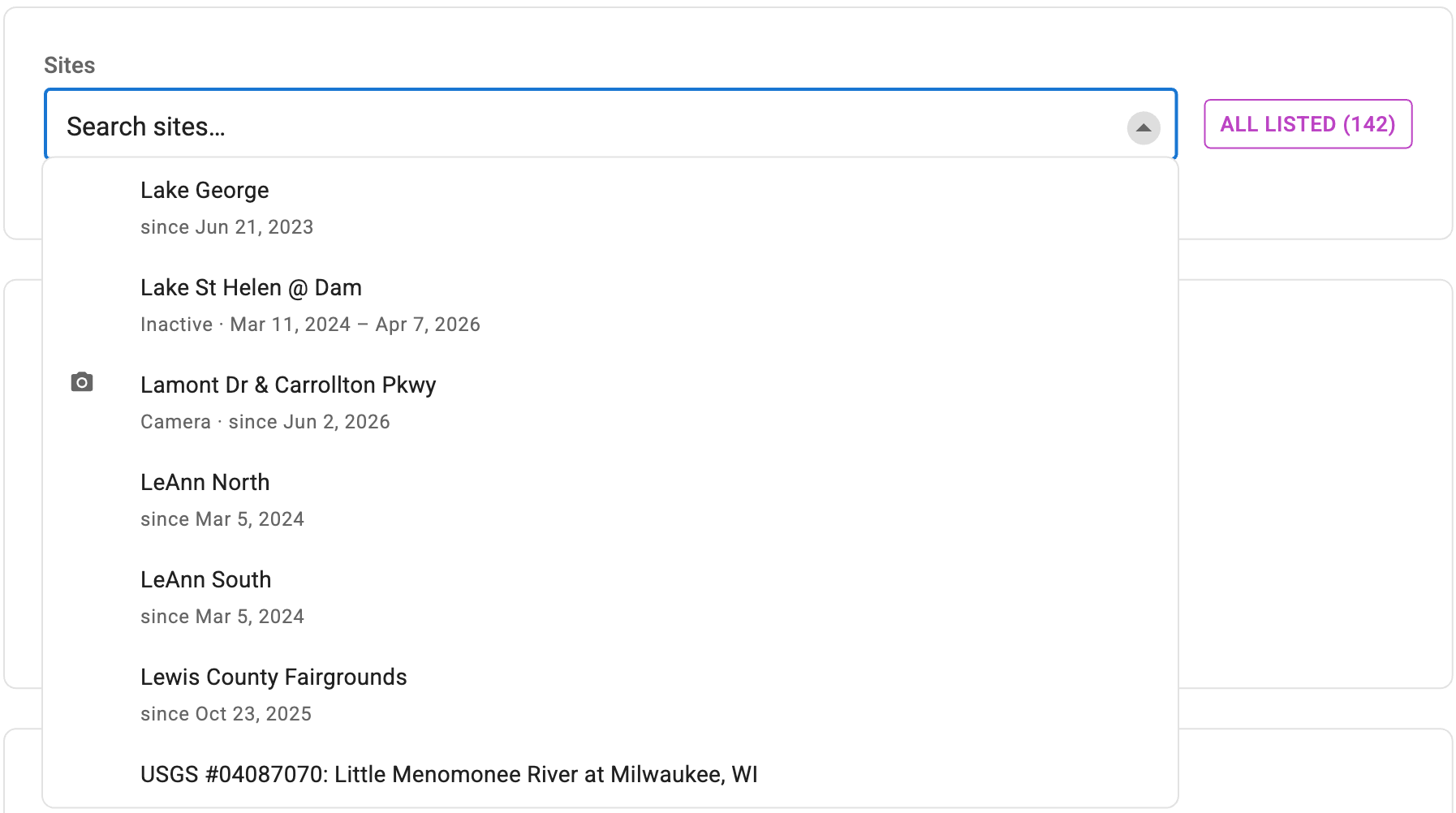 Selecting sites