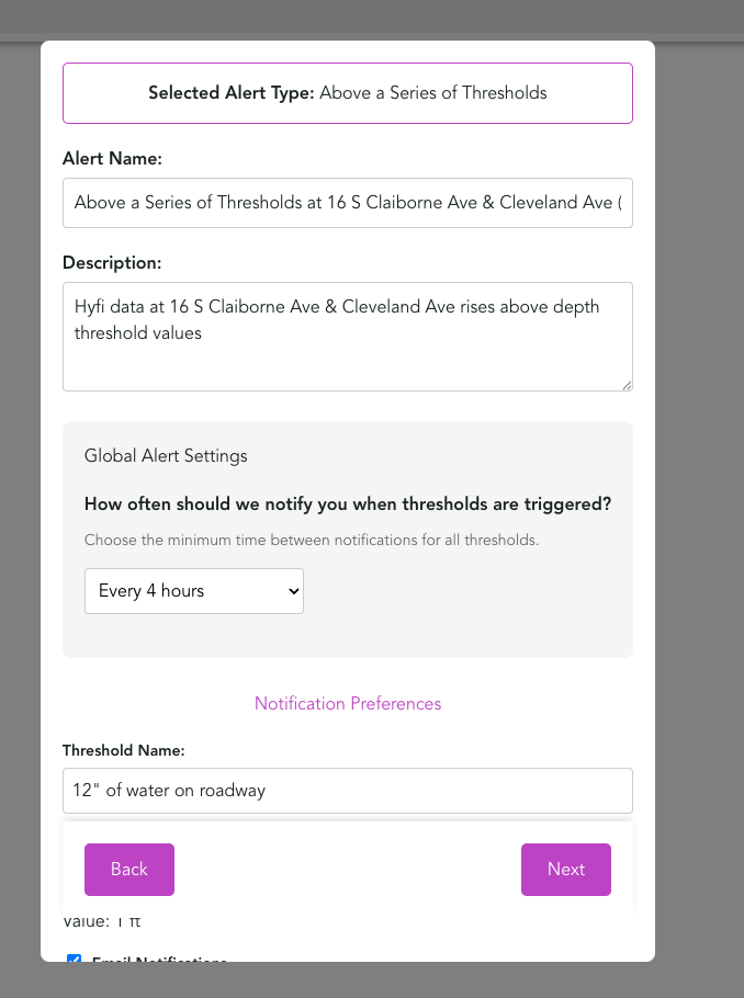 Threshold settings screenshot
