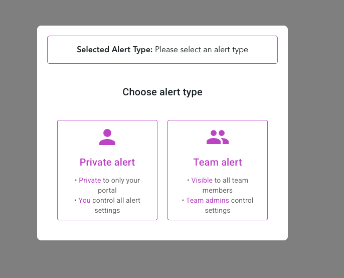 Choose alert type screenshot