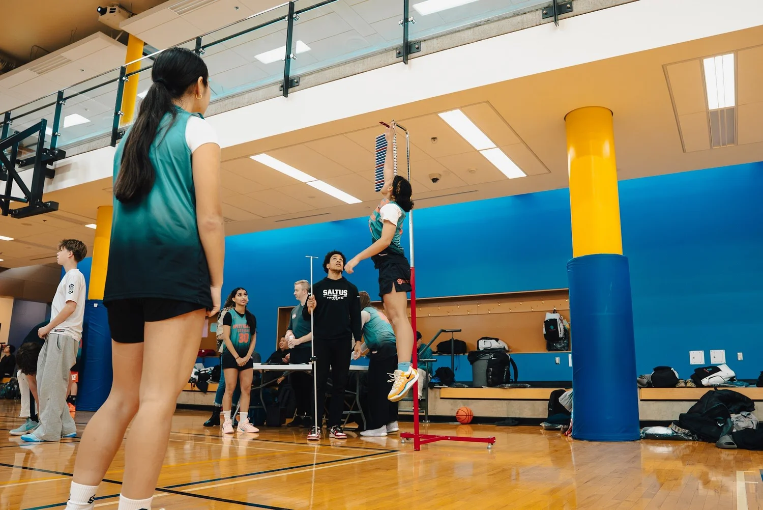 A Cobra player reaching for the vanes on the vertical jump test