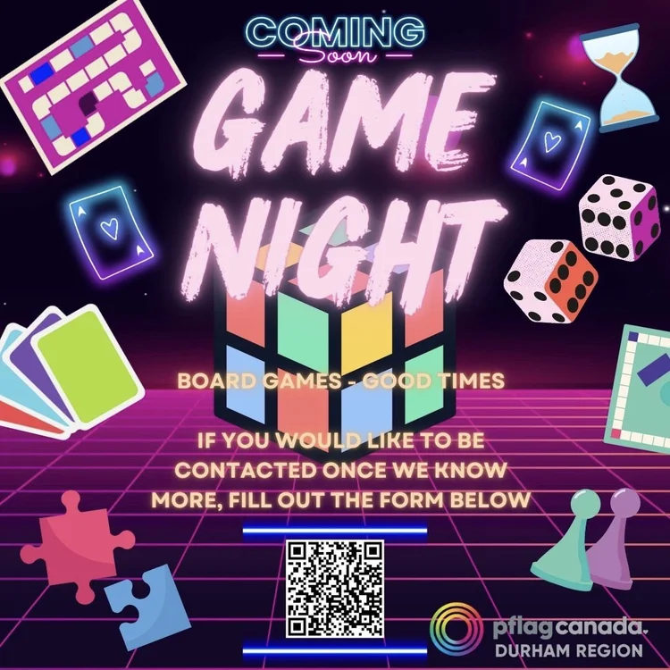 Collage of board game pieces, playing cards, and puzzles. Text - Coming Soon. Game Night. Board games, good times. If you would like to be contacted once we know more, fill out the form below.