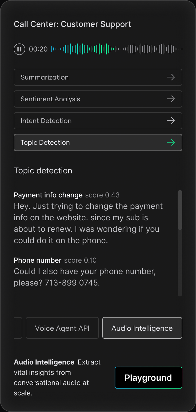 Slidebox on mobile: audio intelligence, topic detection