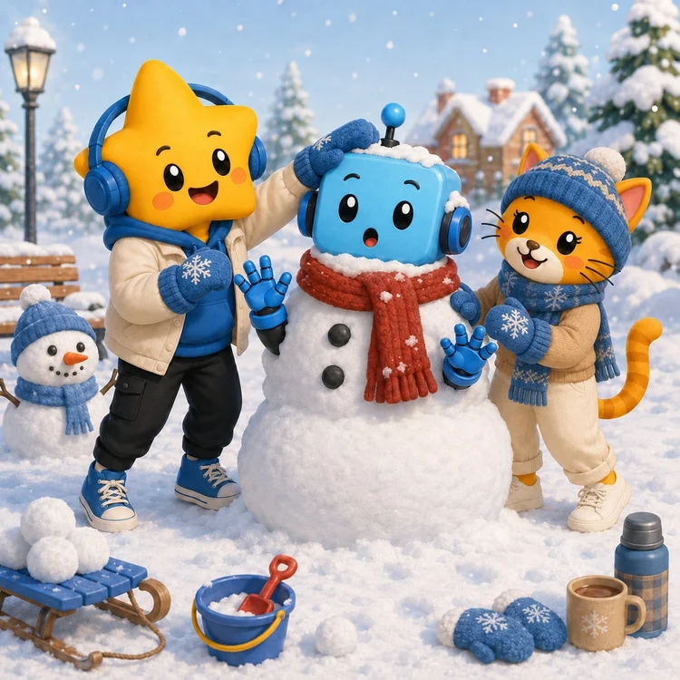 Luna and friends building a snowman
