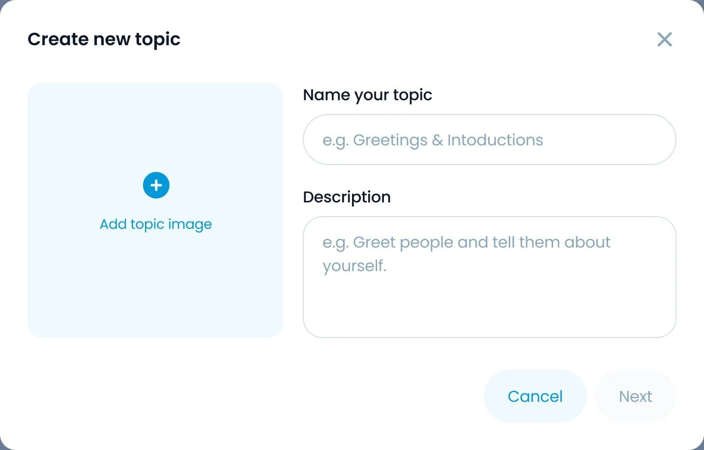Create new topic, step 1: empty image, name and description