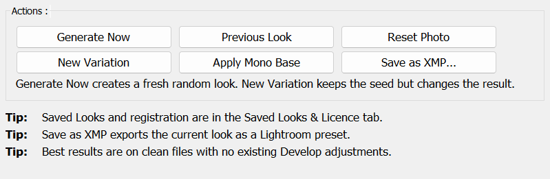  Actions box showing all six buttons