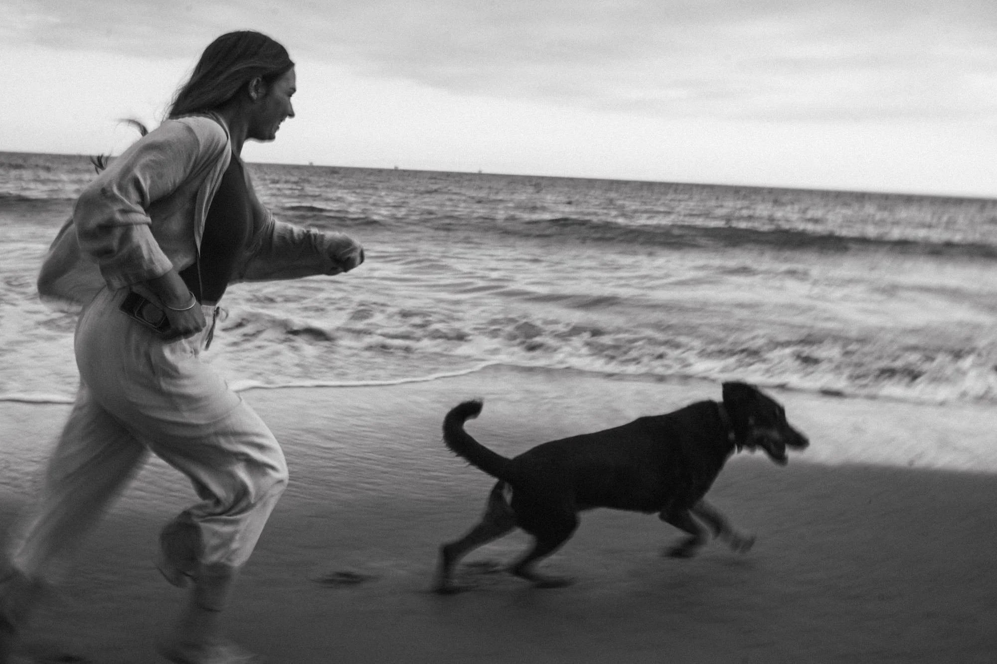 On the beach in Ventura, black and white