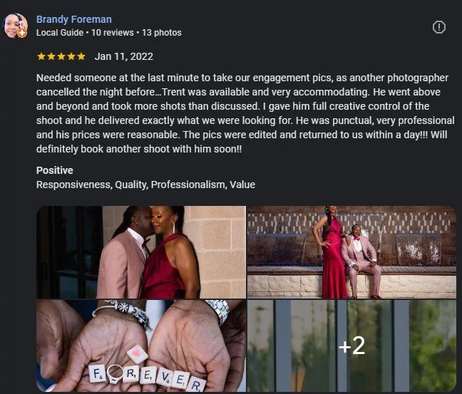 T3 Photography client review about booking and final photos