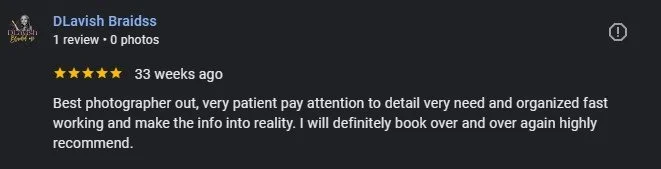 Client review saying Trent is patient, detailed, organized, fast, and brings ideas into reality