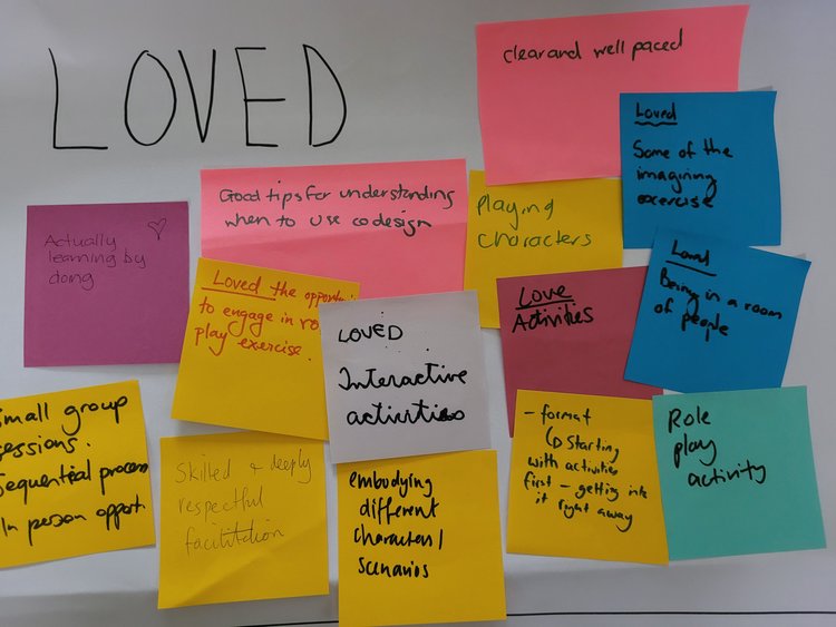 A cluster of sticky notes with positive comments under the heading LOVED