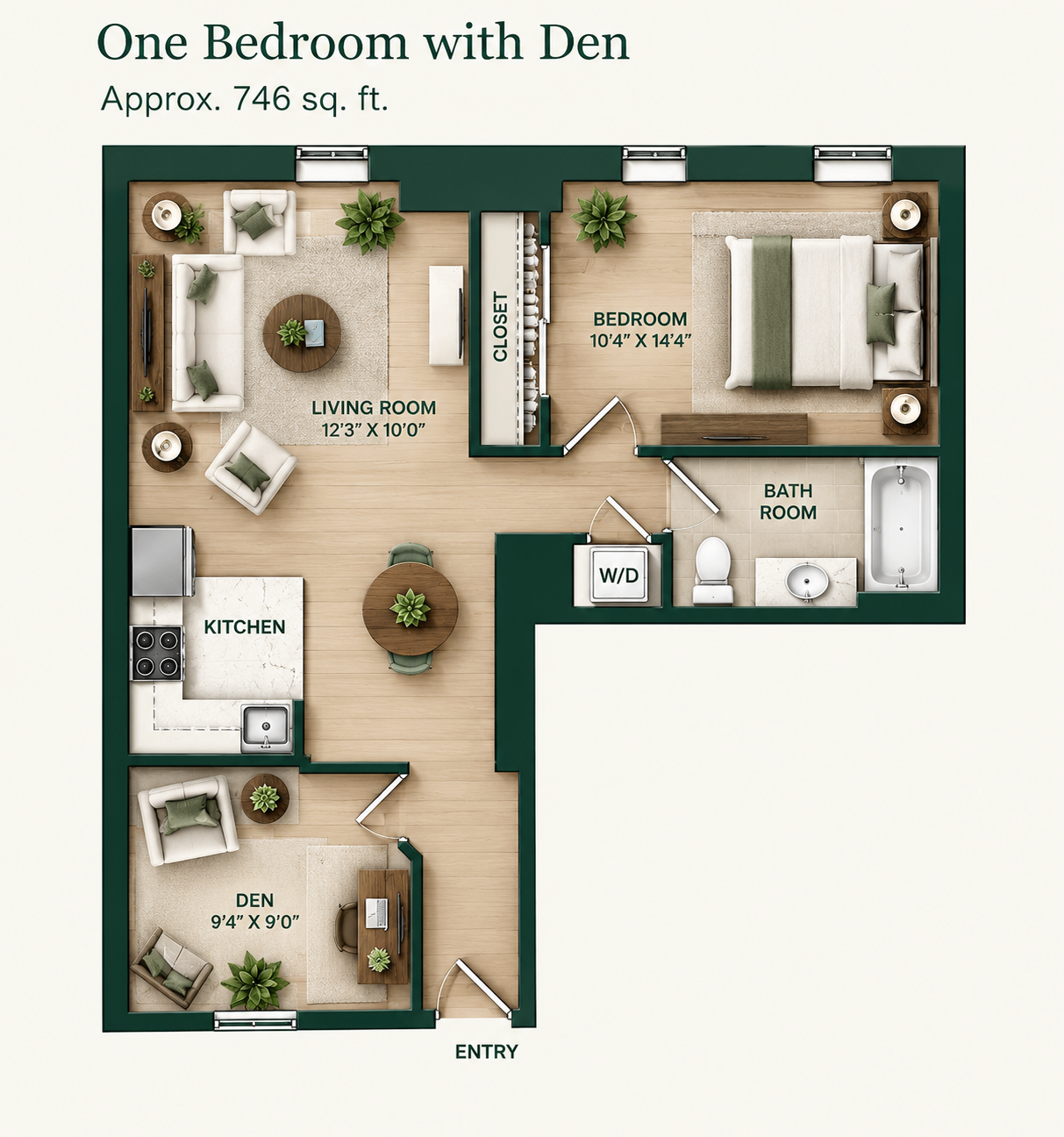 One Bedroom with Den apartment floor plan
