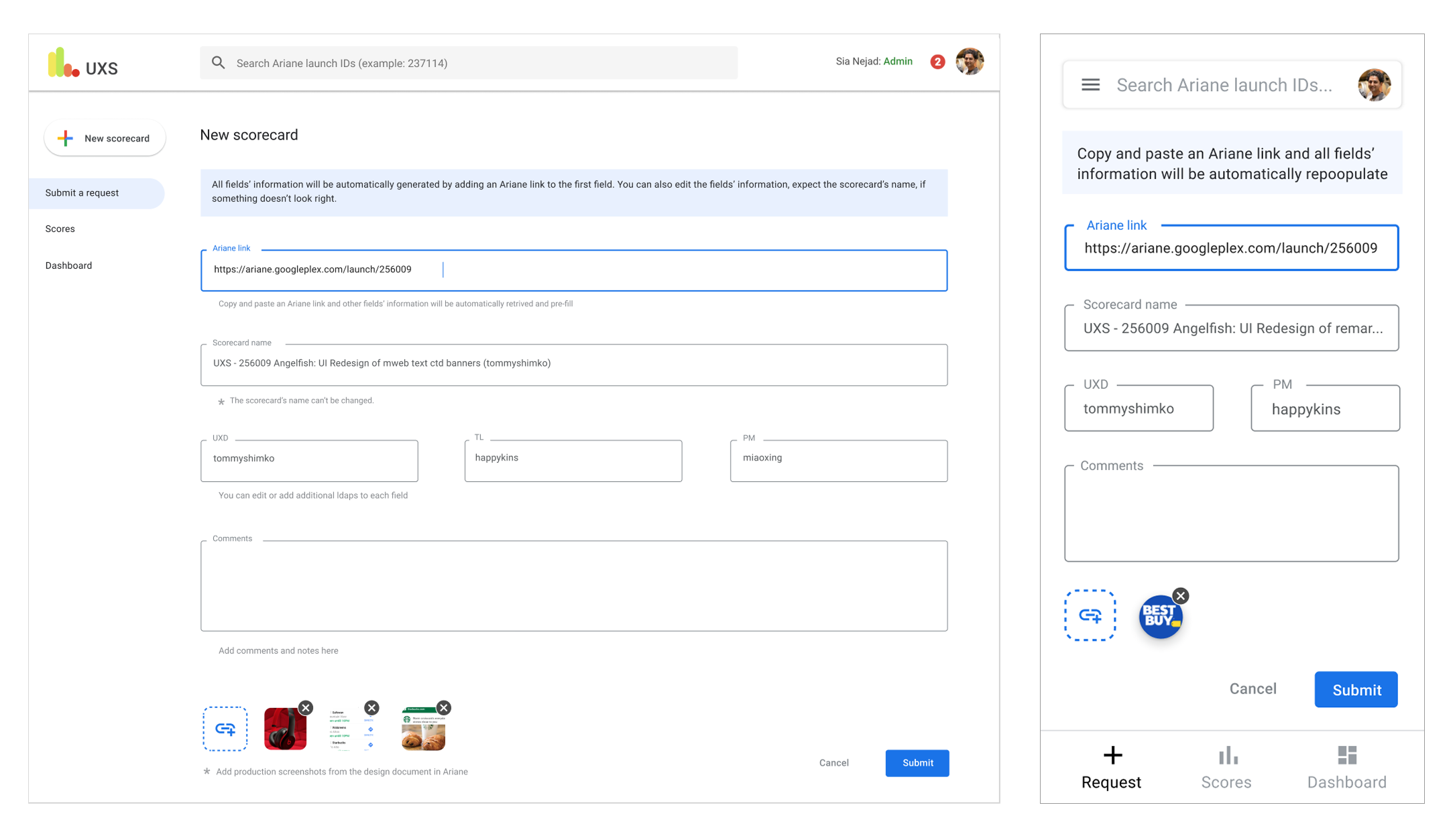 Score request form
