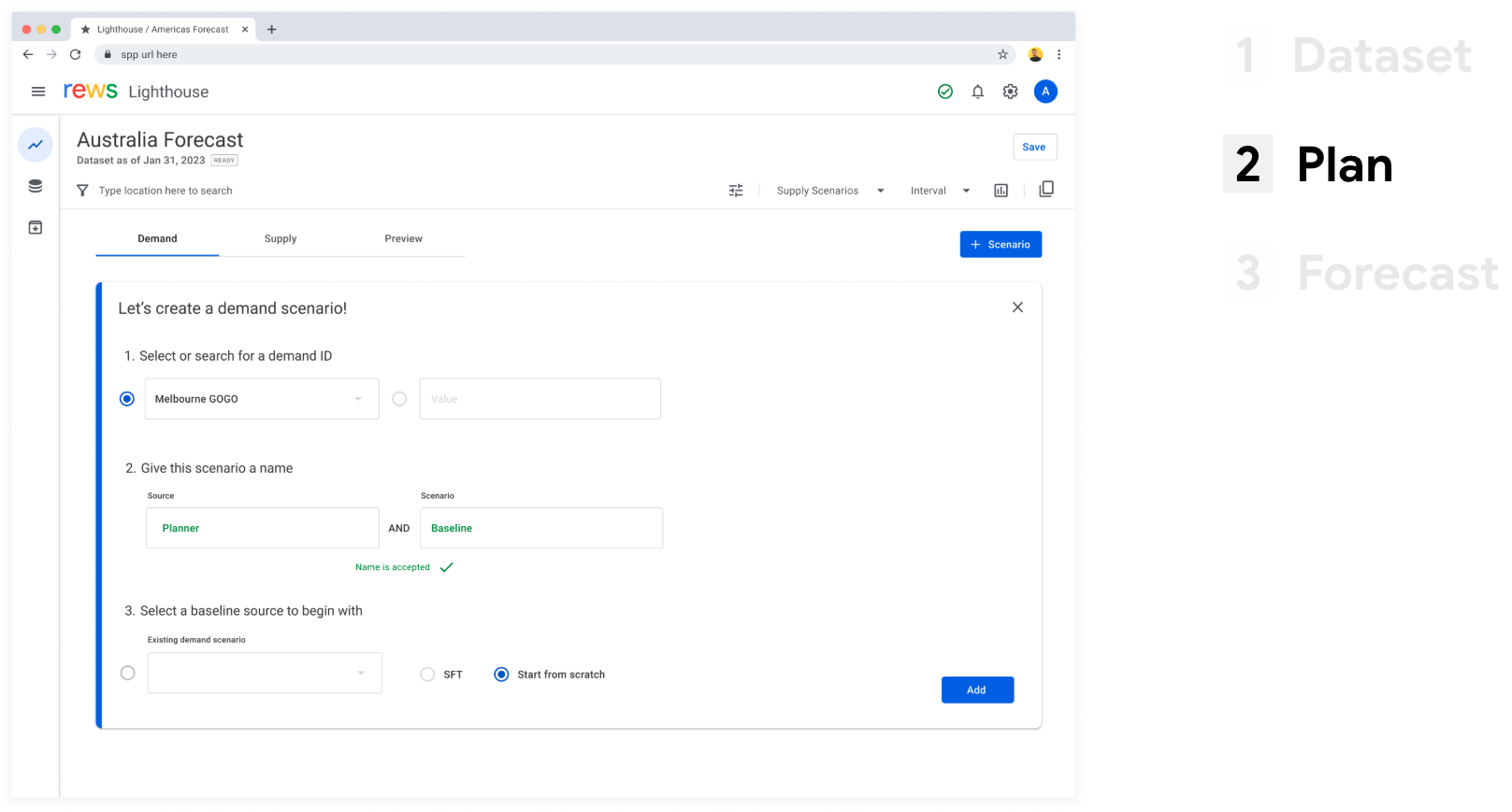 Planning scenarios UI