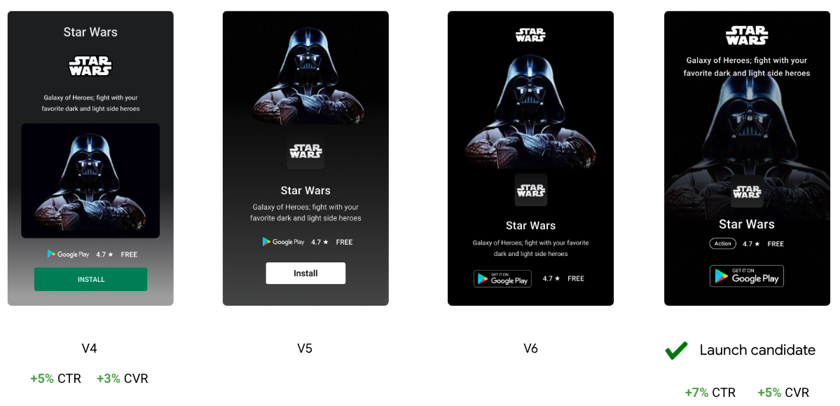 Further design iterations focusing only on character-based ads